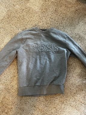 BOSS Men's Gray Crewneck Sweatshirt with Embossed Logo